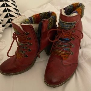 Maroon heeled booties